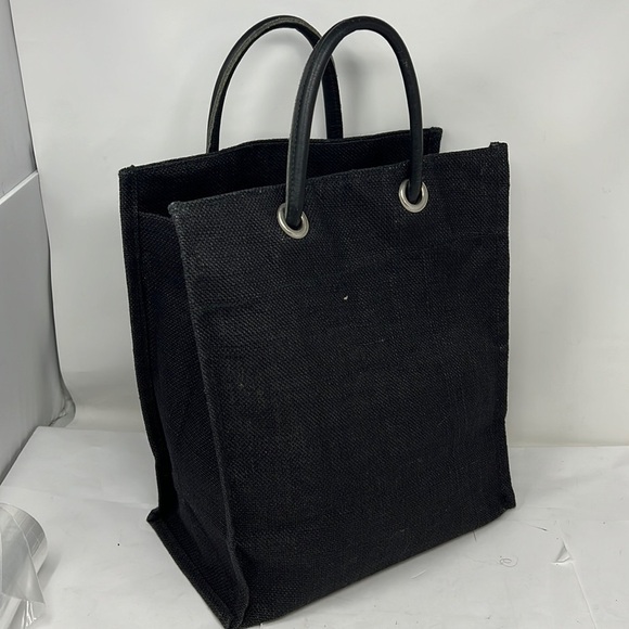 Large Burlap Black Tote Handle Bag 13” x 12” x 6.5” - Picture 1 of 8